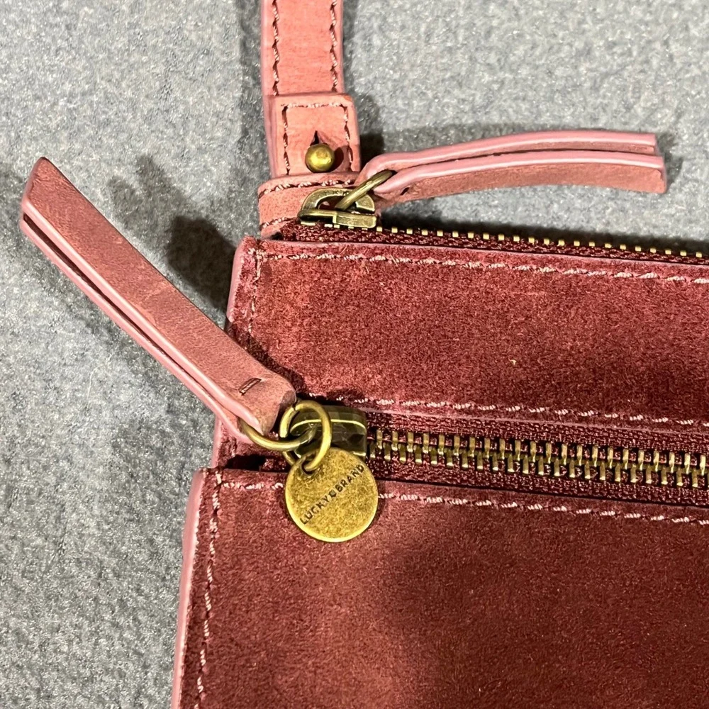 Lucky Brand Crossbody Bag Suede Leather Mauve Pink‎ Small Purse
